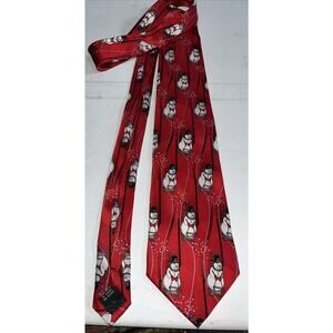 Men's Holiday silk Red‎ Neck Tie SNOWMAN SLEDING CHRISTMAS